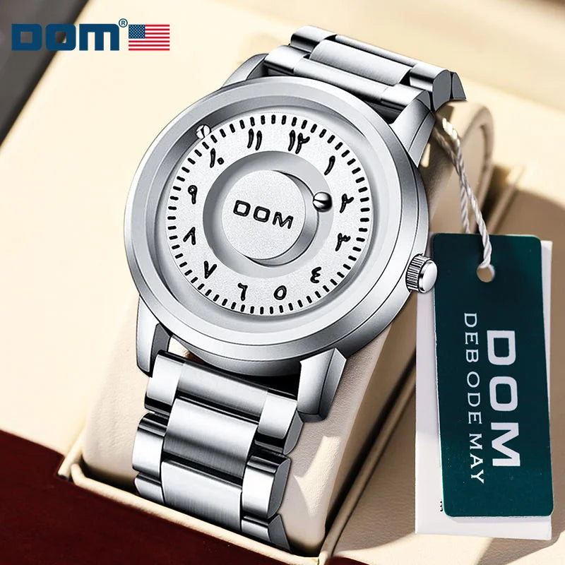 Silver Stainless Steel Scrolling Beads Quartz Watch for Men