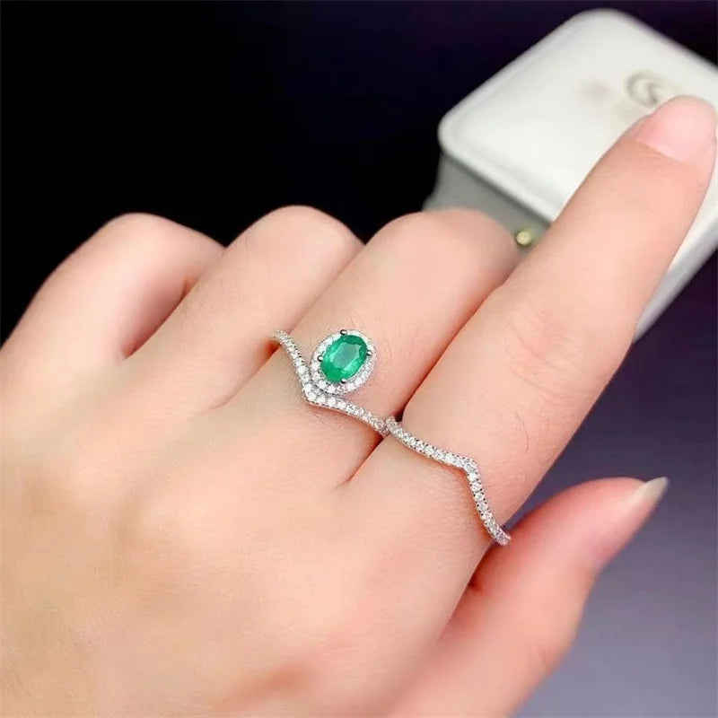 925 Silver Emerald and Ruby Ring for Women