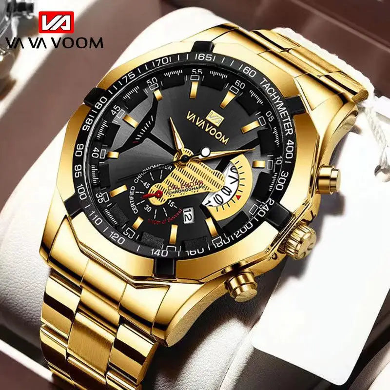 Gold Quartz Sports Casual Wristwatch for Men