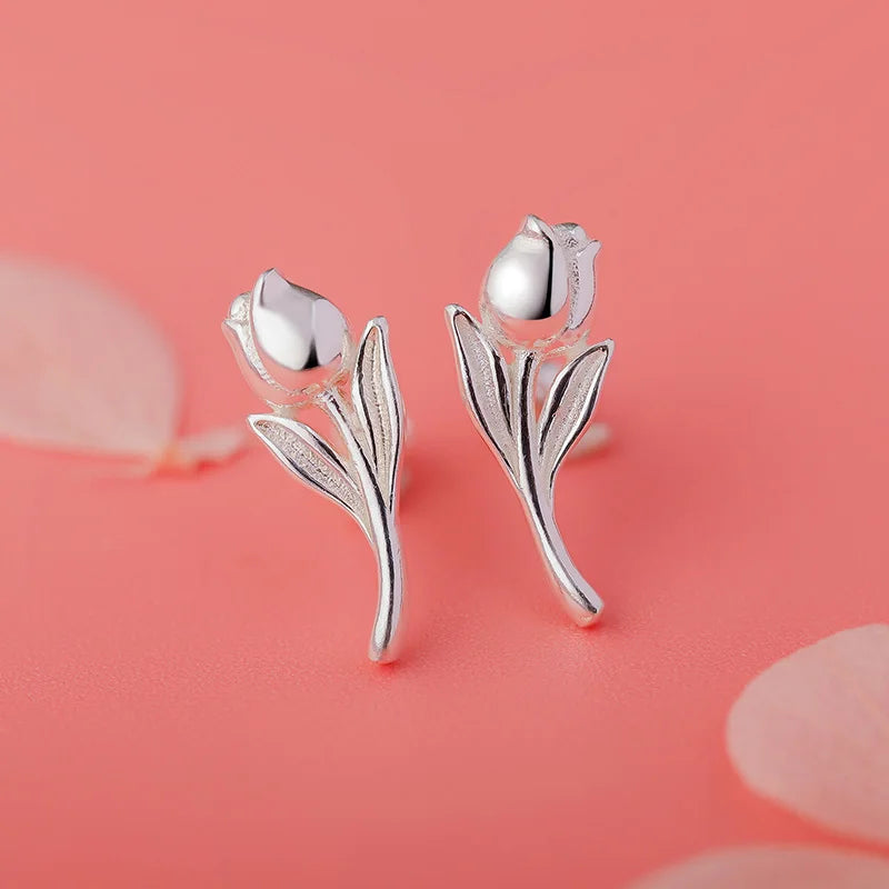 Sterling Silver Tulip Flower Stud Earrings for Girls