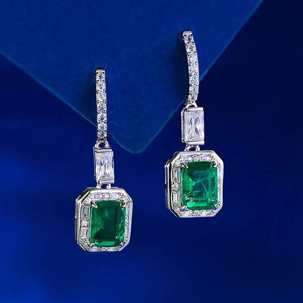 925 Sterling Silver Emerald & Diamond Drop Dangle Earrings for Women