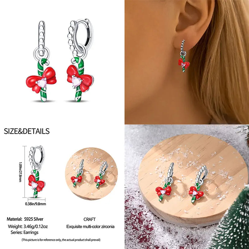 925 Silver Christmas Tree Bell Garland Earrings for Women