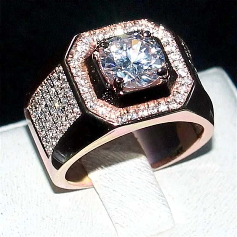 Sterling Silver & Rose Gold 1.50ctw Diamond & Cubic Zirconia Ring for Men