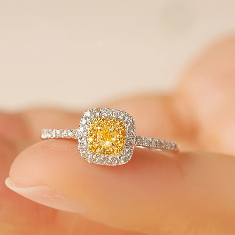 18K White Gold 0.55 Carat Yellow Diamond Square Design Ring for Women