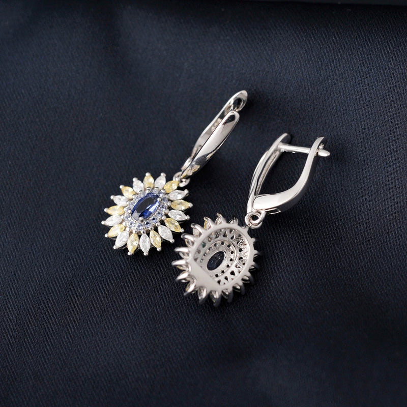 925 Sterling Silver Created Sapphire Earrings for Women