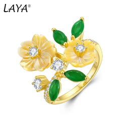 925 Sterling Silver Yellow Shell Flower Zircon Ring for Women