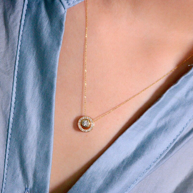 18K Yellow Gold Emerald and Diamond Pendant for Women