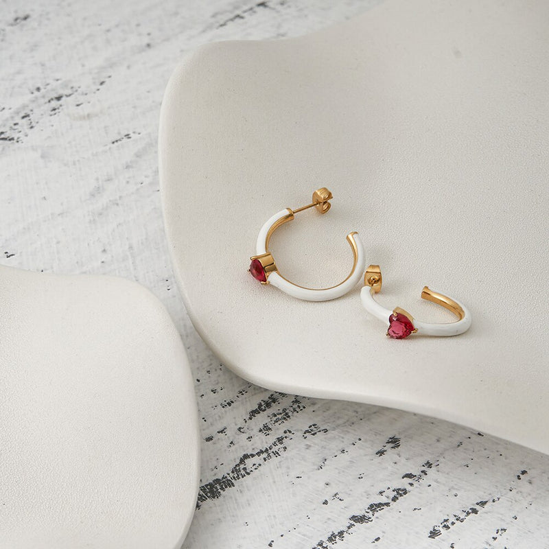 Enfashion Aros Drip Oil Heart Hoop Earrings Gold Color Stainless Steel Hoops Earings For Women Fashion Jewelry Party E231512