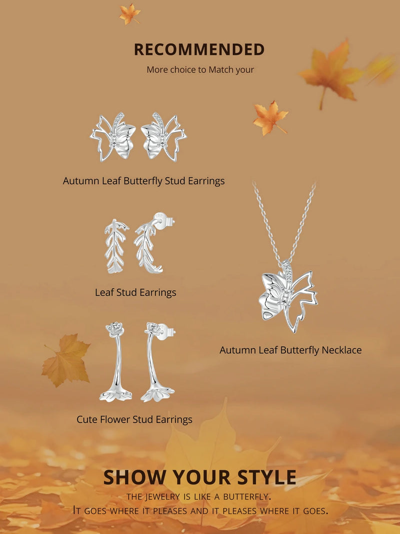 Sterling Silver Autumn Leaf Butterfly Stud Earrings for Women