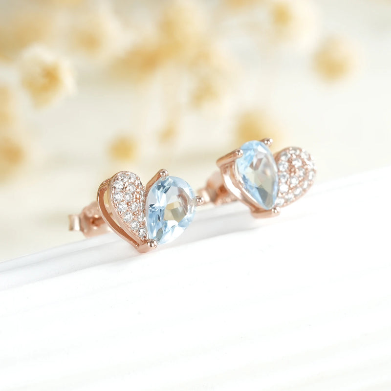 Sterling Silver Heart Topaz Stud Earrings for Women