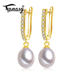 Silver/Gold Natural Freshwater Pearl Drop Earrings for Women