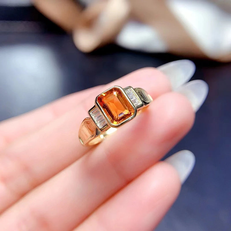 925 Sterling Silver Citrine Gemstone Ring for Women