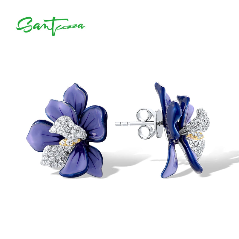 925 Sterling Silver Enamel Flower Stud Earrings for Women