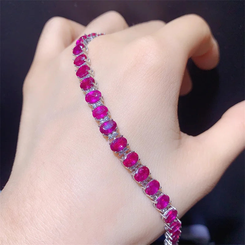 Sterling Silver 925 Natural Ruby Bracelet for Women