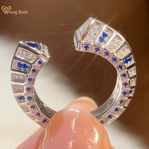 925 Sterling Silver Sapphire Diamond Open Ring for Women