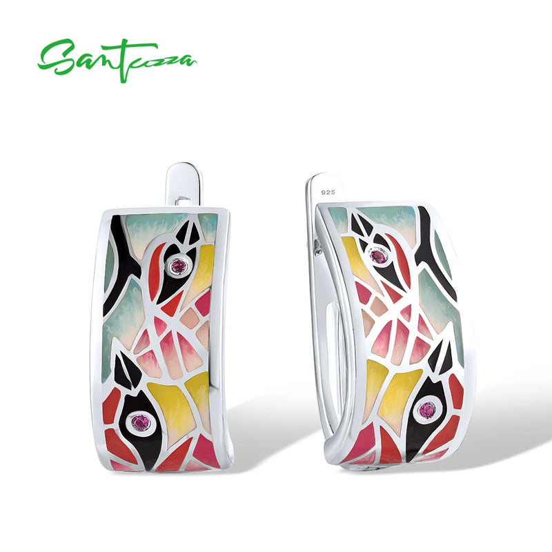 Sterling Silver Colorful Sparkling Stones Enamel Earrings for Women