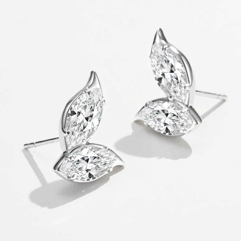 Sterling Silver Marquise Cut Diamond Gemstone Ear Studs for Women