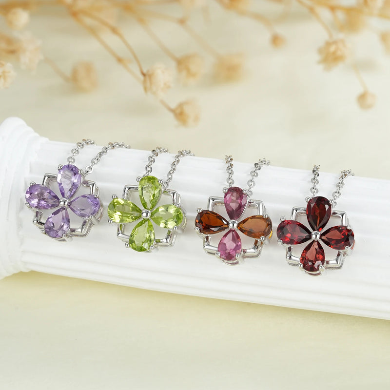 Sterling Silver 925 Natural Purple Amethyst Peridot Garnet Tourmaline Necklace for Women