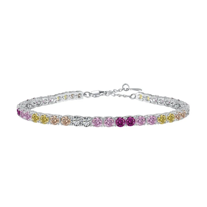 Sterling Silver Rainbow Zircon Tennis Bracelet for Women