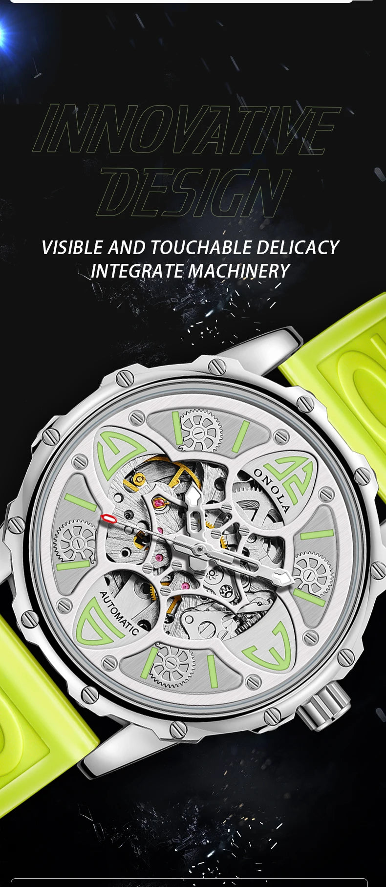 Stainless Steel Silicon Waterproof Full-Automatic Mechanical Watch for Men