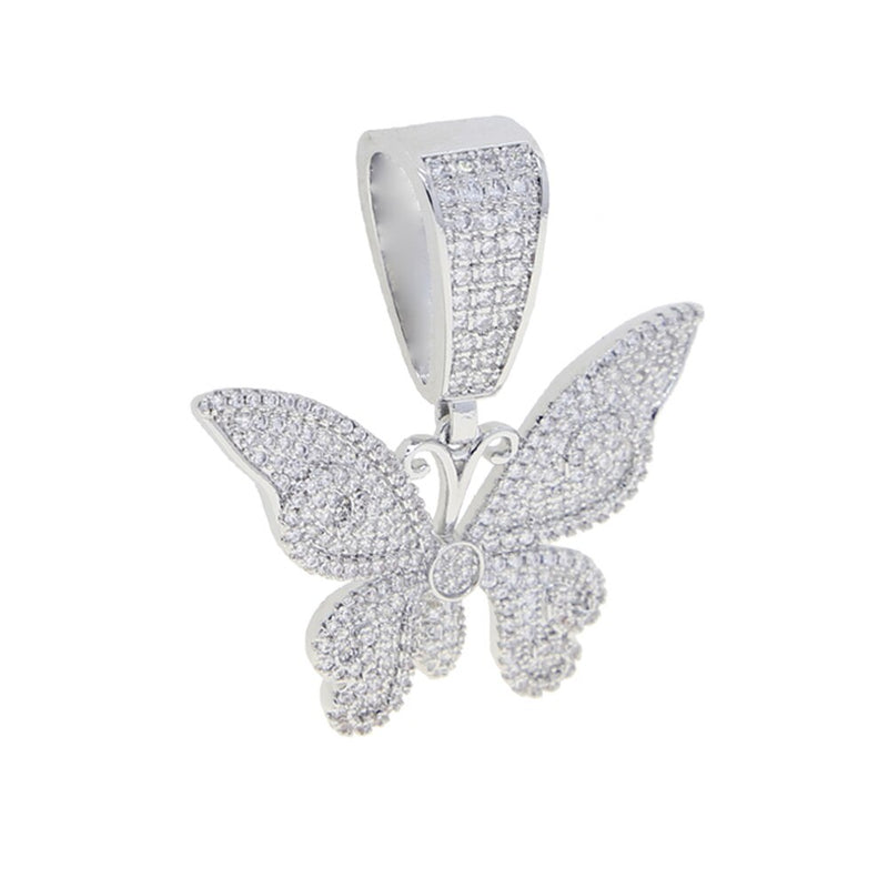 Gold or Silver Butterfly Pendant Necklace with Cubic Zircon, Iced Out, for Men or Women