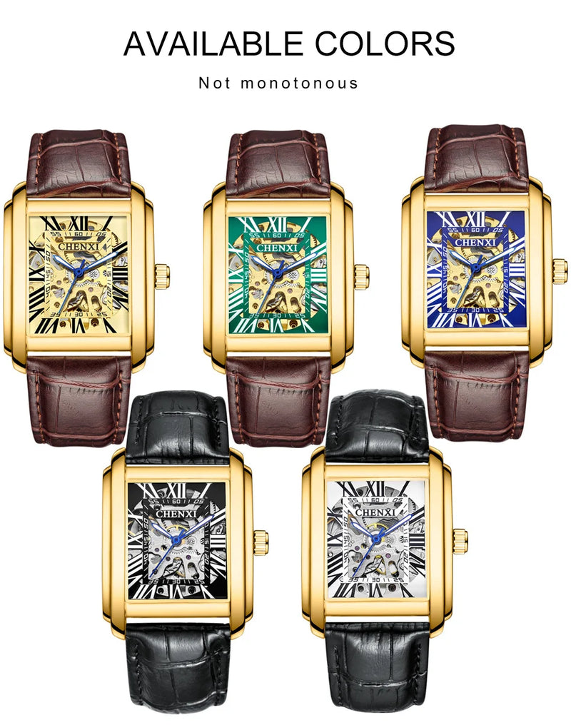 Gold Automatic Skeleton Tourbillon Mechanical Wristwatch for Men