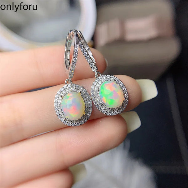 925 Silver Natural Opal Drop Earrings 8mm*10mm for Women