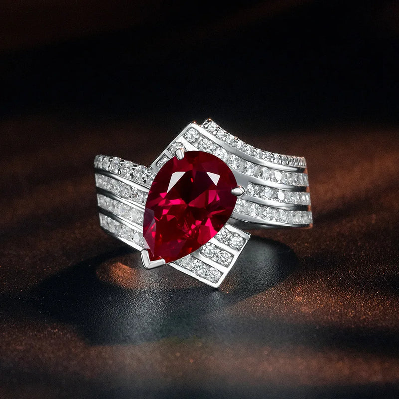 925 Sterling Silver Gemstone Wedding Band with Lab Sapphire, Ruby, Emerald, High Carbon Diamonds