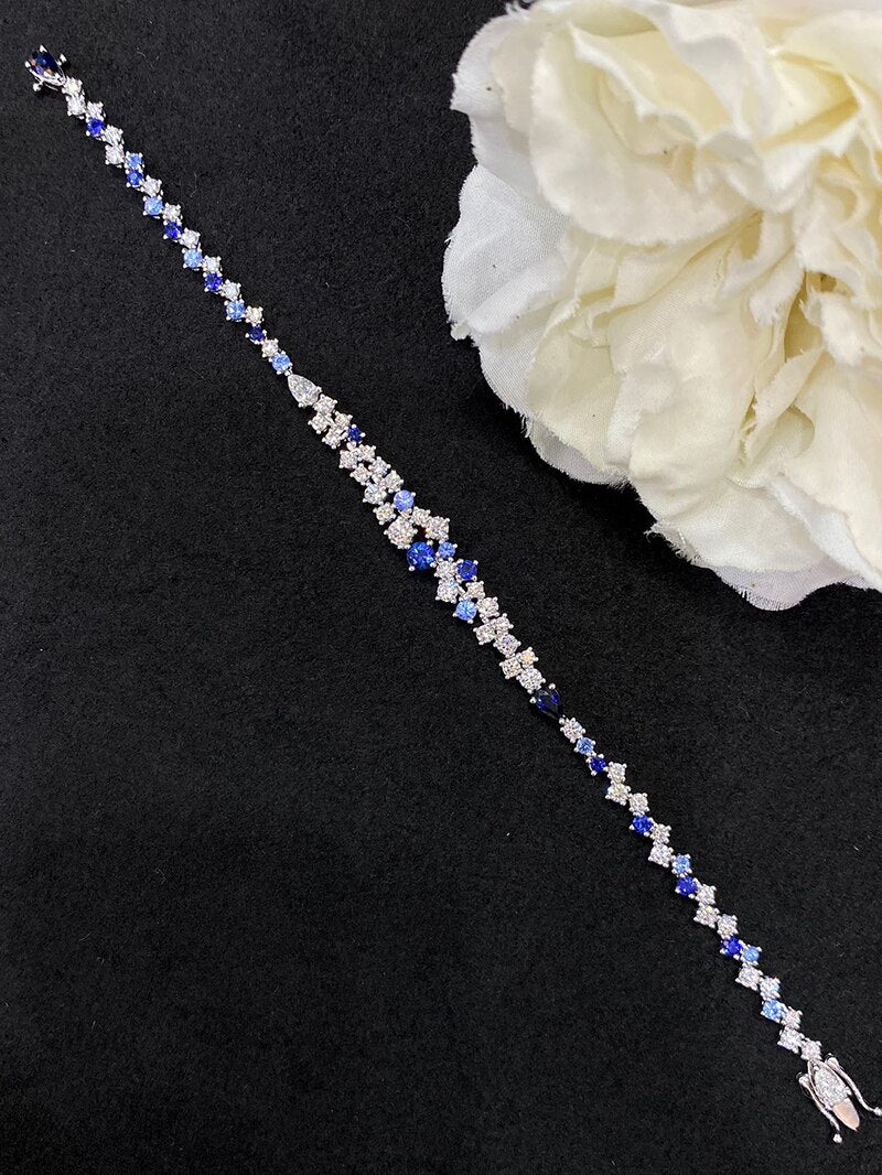 18K White Gold Radiant Blue Sapphire Bracelet