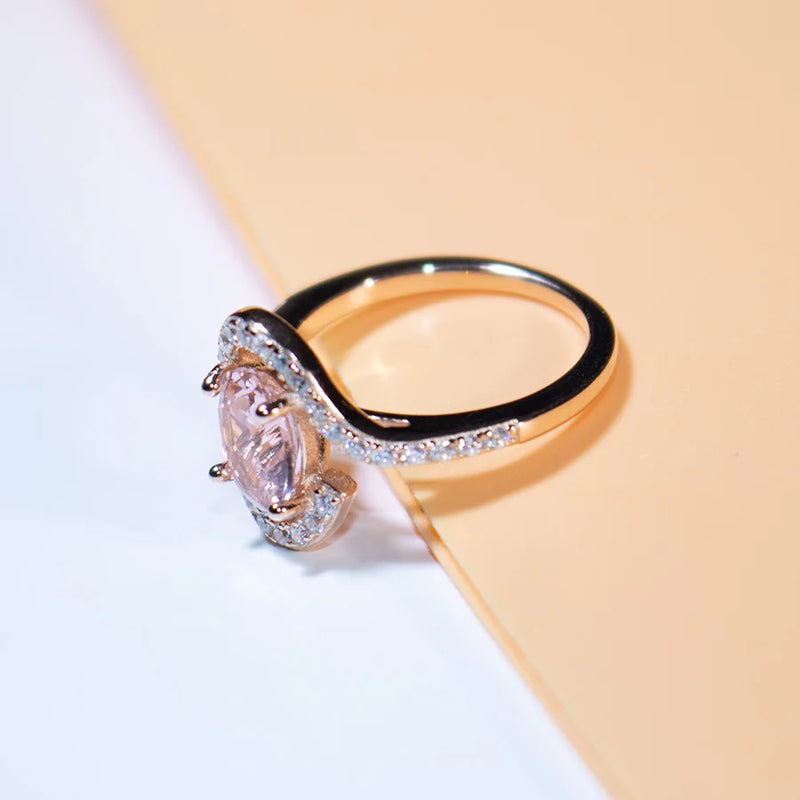 925 Silver Oval Morganite Twisted Design Ring for Women