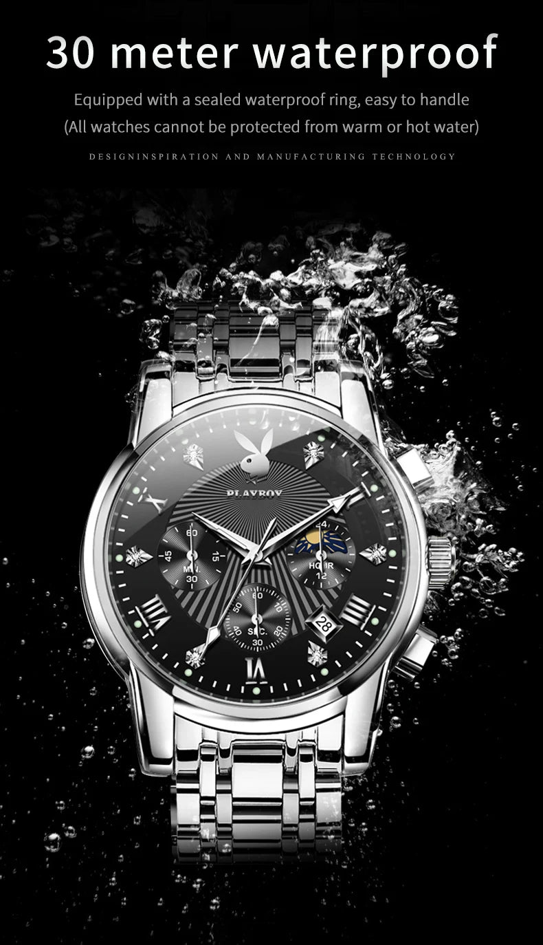 Stainless Steel Multifunction Watch for Men