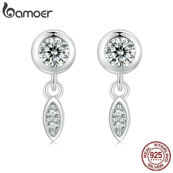 Sterling Silver Tassel Stud Earrings with Zircon for Women