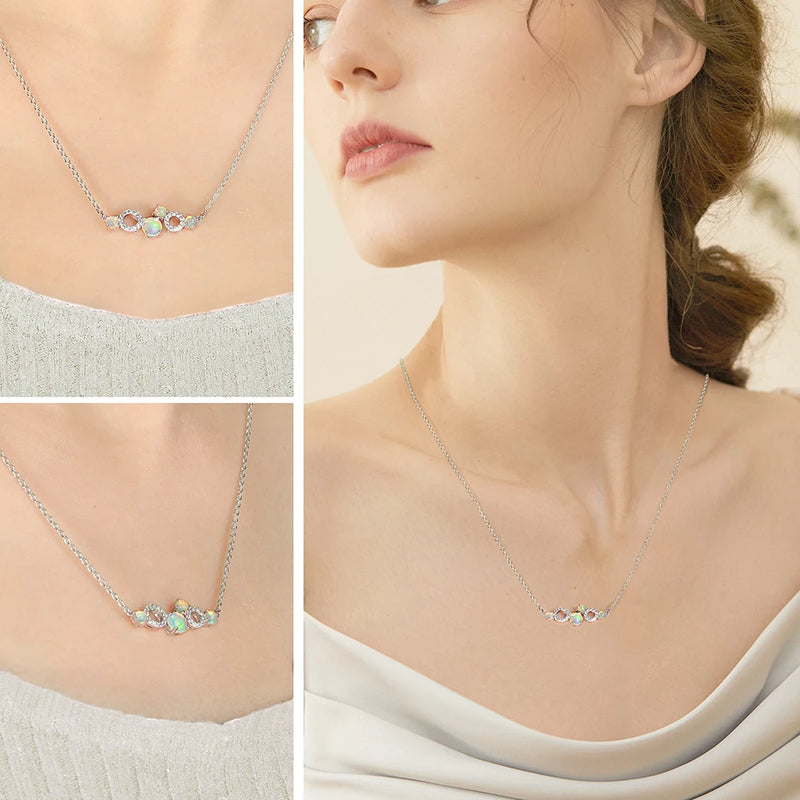 925 Sterling Silver Round Natural Opal 0.5ct Gems Cross Chain Necklace for Women