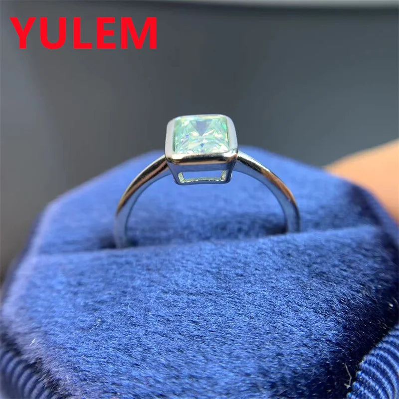 Sterling Silver Green Moissanite Radiant Cut Engagement Ring for Women