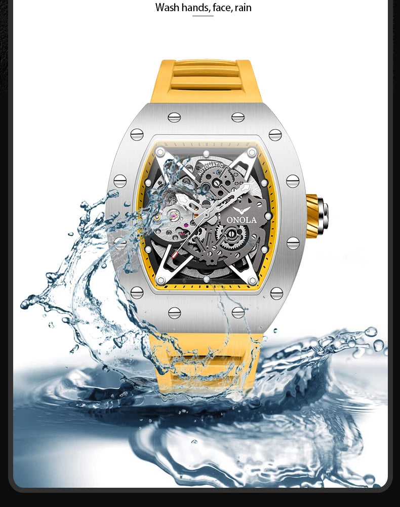 Stainless Steel Hollow Automatic Mechanical Watch for Men