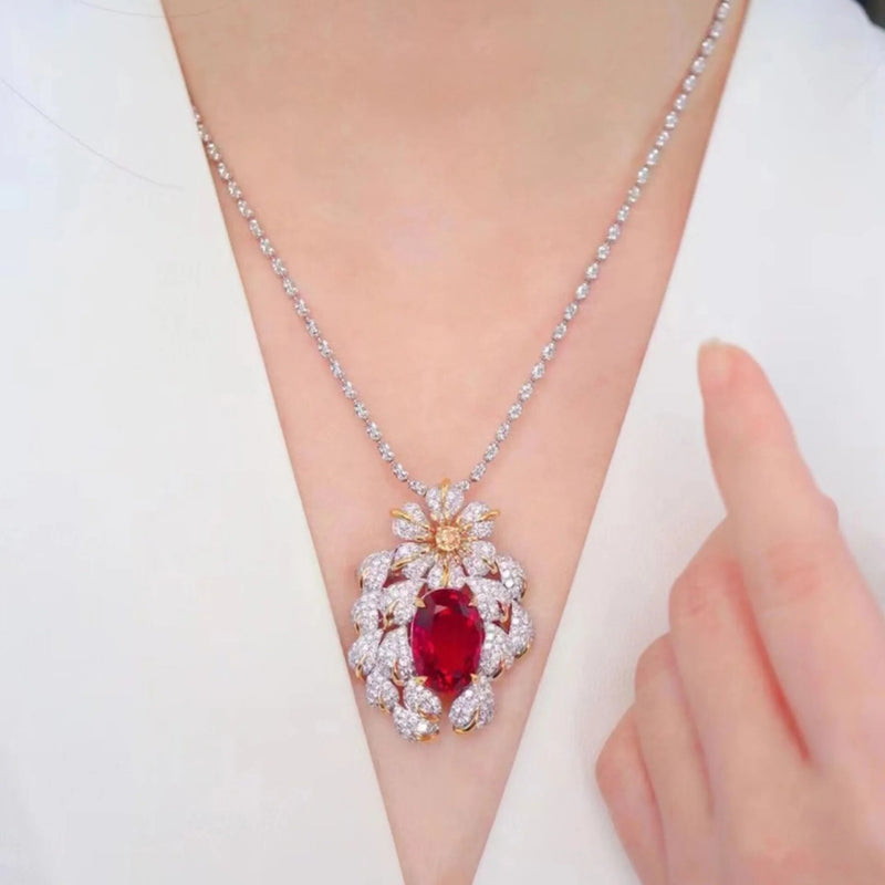 925 Sterling Silver Red CZ Pendant Necklace for Women