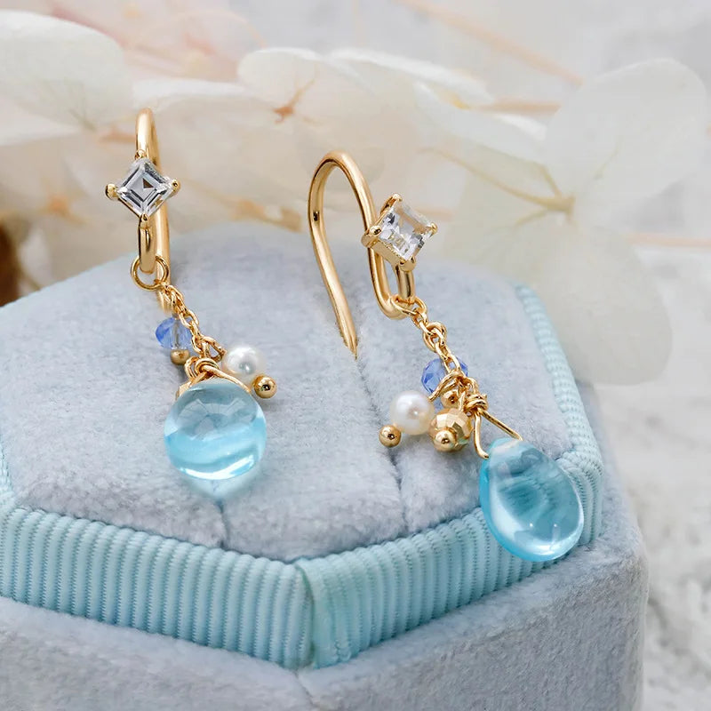 925 Sterling Silver Gold Plated Topaz and Freshwater Pearl Dangle Earrings for Women