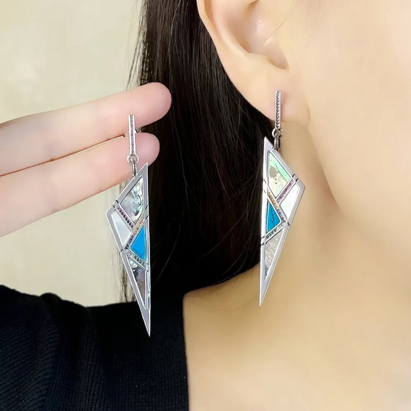 Sterling Silver 925 Turquoise Triangle Earrings for Women