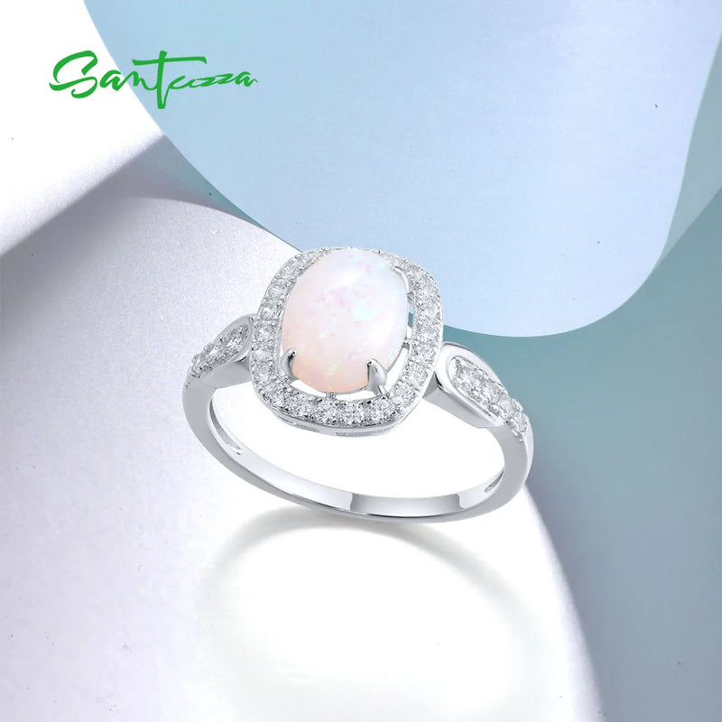 Sterling Silver White CZ Opal Solitaire Ring for Women