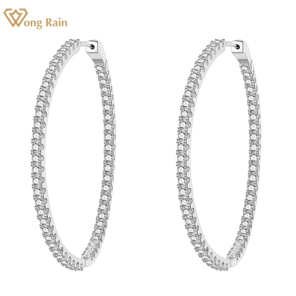 Wong Rain 925 Sterling Silver VVS1 3EX D Color Round Cut Real Moissanite Diamonds Sparkling Hoop Earrings Jewelry for Women