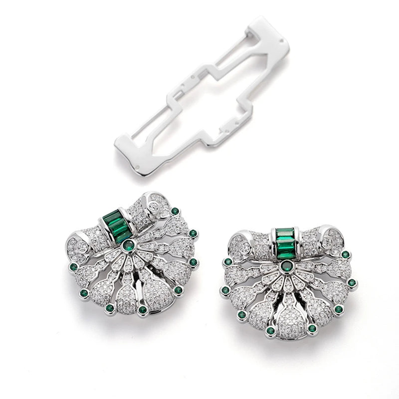 Sterling Silver Emerald Diamond Brooch for Women