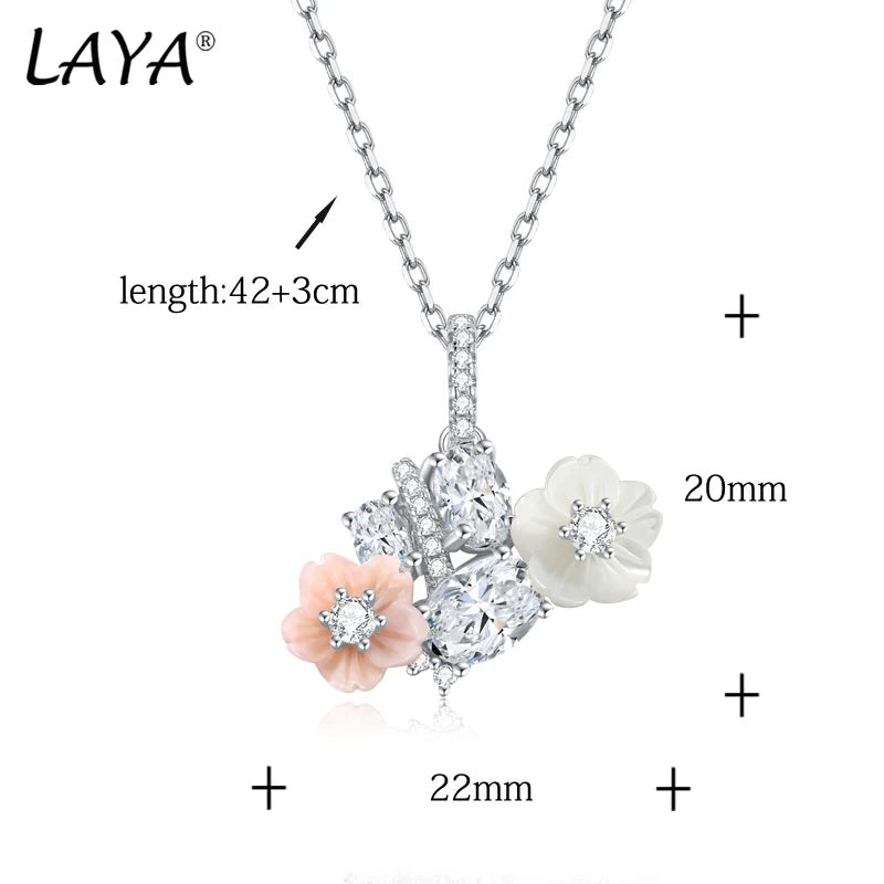 925 Sterling Silver White Pink Shell Flower Zircon Necklace for Women