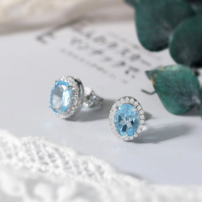 925 Sterling Silver Blue Topaz Earrings for Women