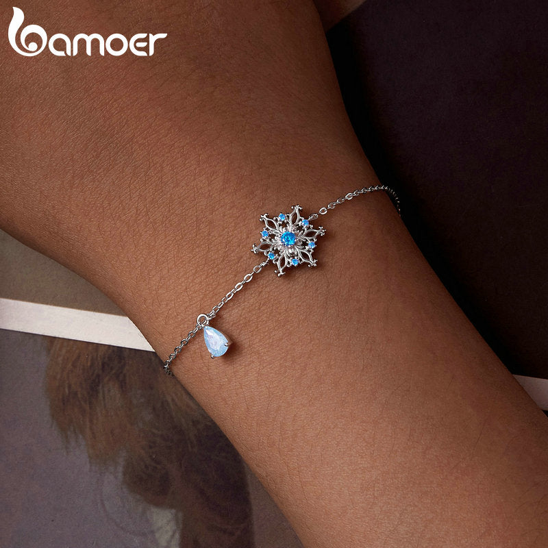 Sterling Silver Snowflake Bracelet, Ice Flower Chain for Women