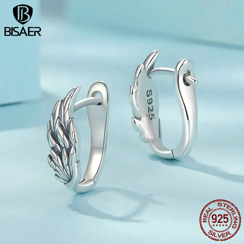 925 Sterling Silver Angel Wing Hoop Earrings for Women