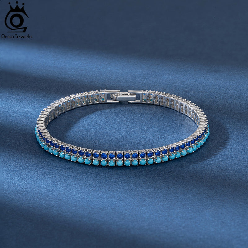 925 Sterling Silver Blue CZ & Turquoise Tennis Bracelet for Women