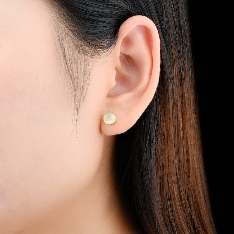 14k Yellow Gold Natural Opal 1.30 Carat Stud Earrings for Women