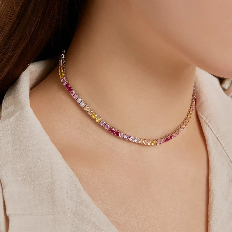 S925 Silver Rainbow Cubic Zirconia Tennis Necklace for Women