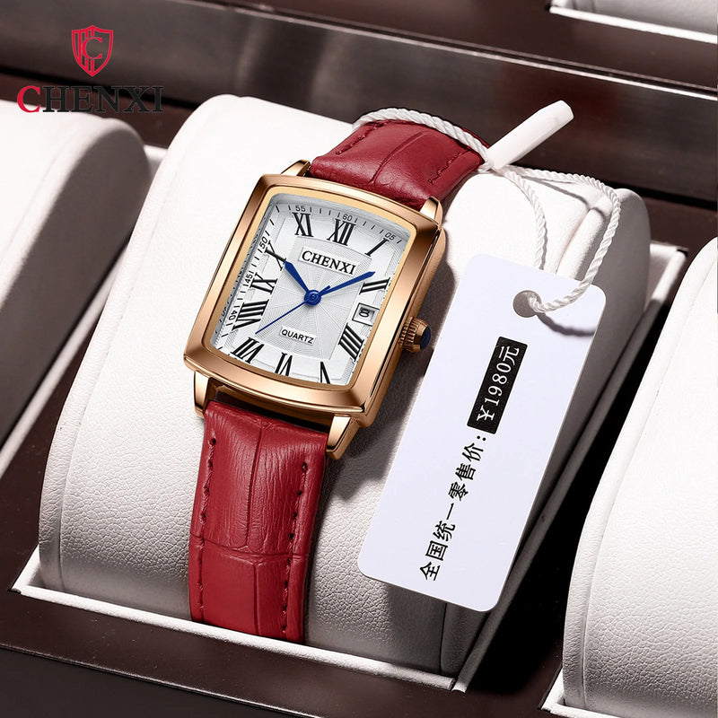 Leather Square Quartz Watch for Women