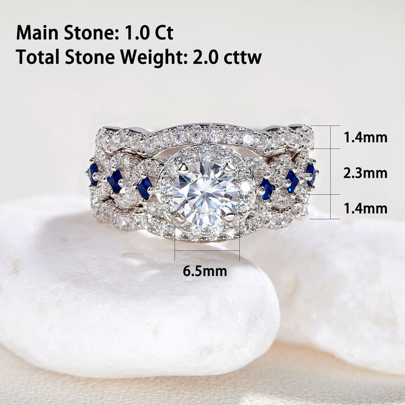 925 Sterling Silver Pear & Round Cut CZ Engagement Ring Set for Women